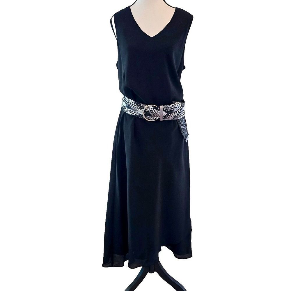 VTG 90s DR Donna Ricco Black Chiffon Maxi Dress Tiered V Neck Plus Size 16W